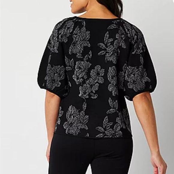 Liz Claiborne Women's Crew Neck Elbow Sleeve Floral Pullover Sweater NWT XL - Picture 2 of 7